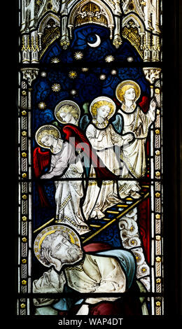 Jacob`s Dream stained glass, St. Andrew`s Church, Glaston, Rutland, England, UK Stock Photo